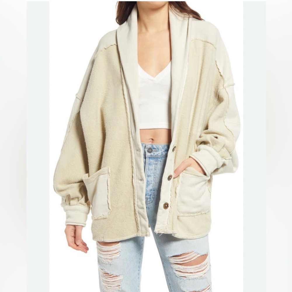 Free People Cream Oversized Button-Front Sherpa Jacket